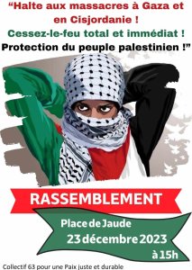 Halte aux massacres à Gaza et en Cisjordanie ! Rassemblement 23 décembre, (…)