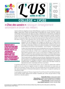 Supplément de l'US n°841 « choc des savoirs » et motion de CA