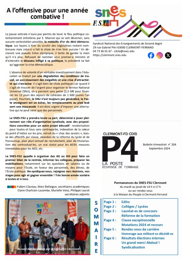 Bulletin n°204 - septembre 2024