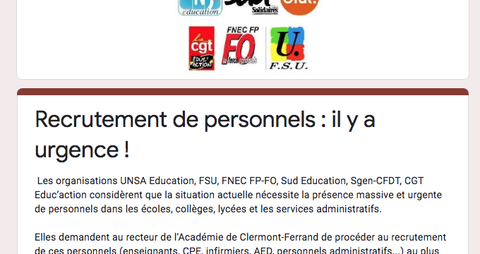 Pétition intersyndicale académique pour demander un recrutement massif de (…)