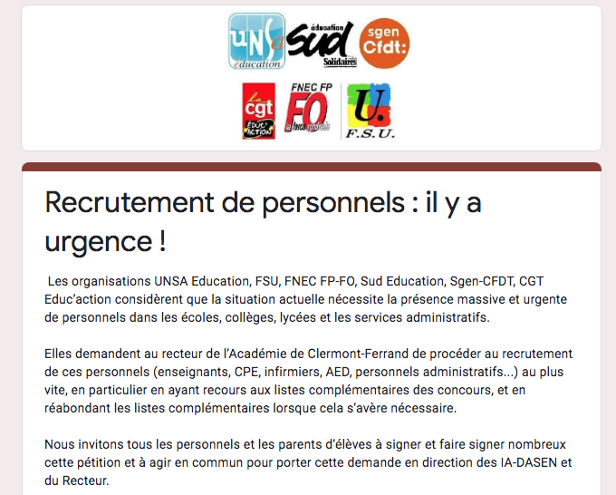 Pétition intersyndicale académique pour demander un recrutement massif de (…)