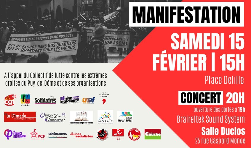 Manifestation contre l'extrême droite et le racisme samedi 15/02 15h (…)